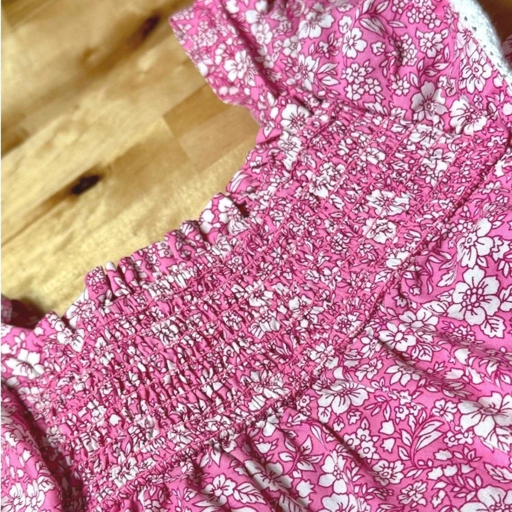 Baby Gap Floral Dress‎ Kids 4 Years Pink Excellent Smocked Ruffle Lace Trim